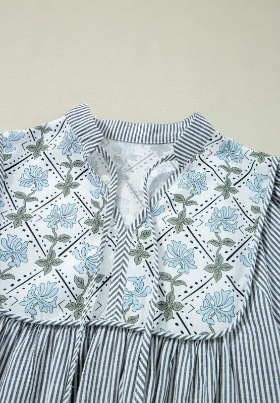 Tied Floral Printed Striped Long Sleeve Dress, image 11