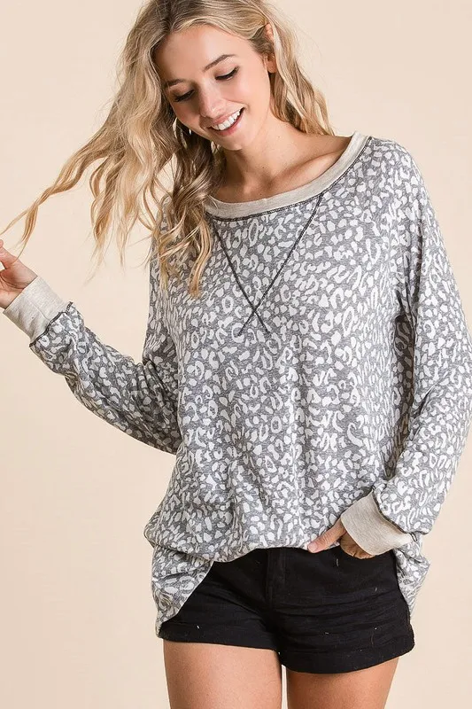 Leopard Round Neck Long Sleeve T-Shirt, image 3