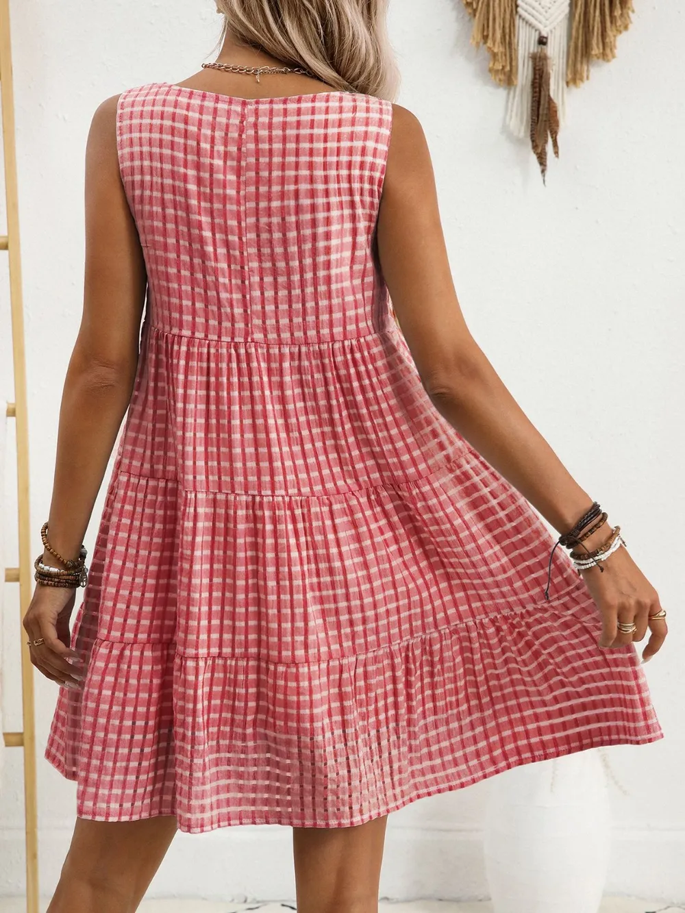 Plaid Round Neck Sleeveless Mini Dress, image 27