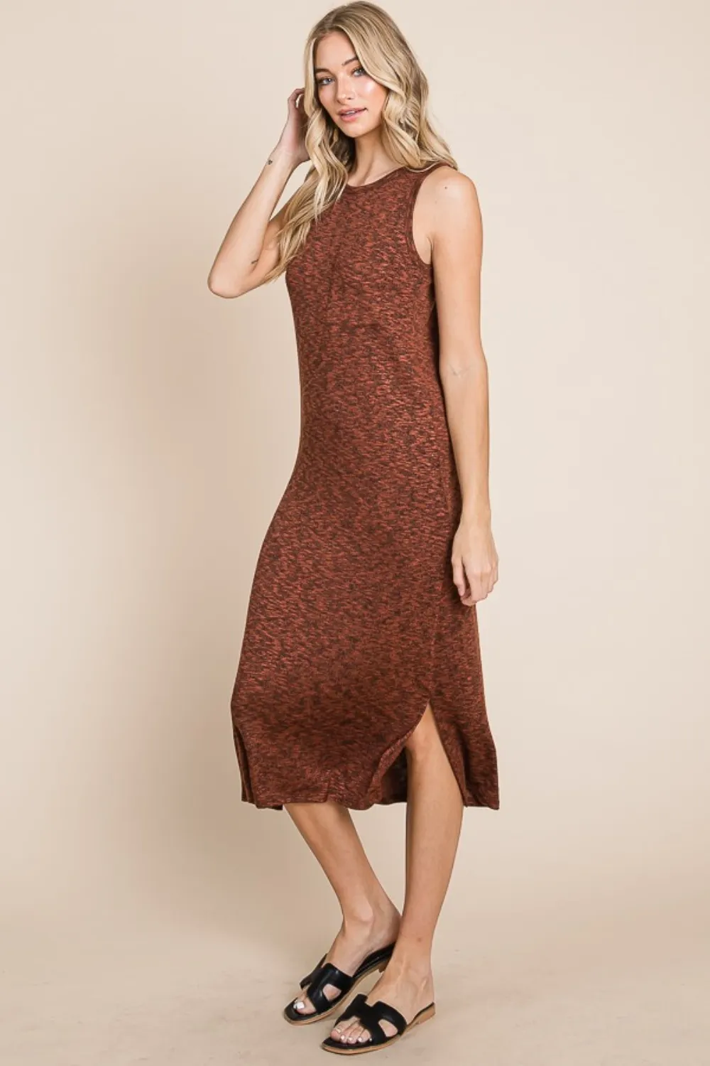 Slit Round Neck Sleeveless Midi Dress, image 4