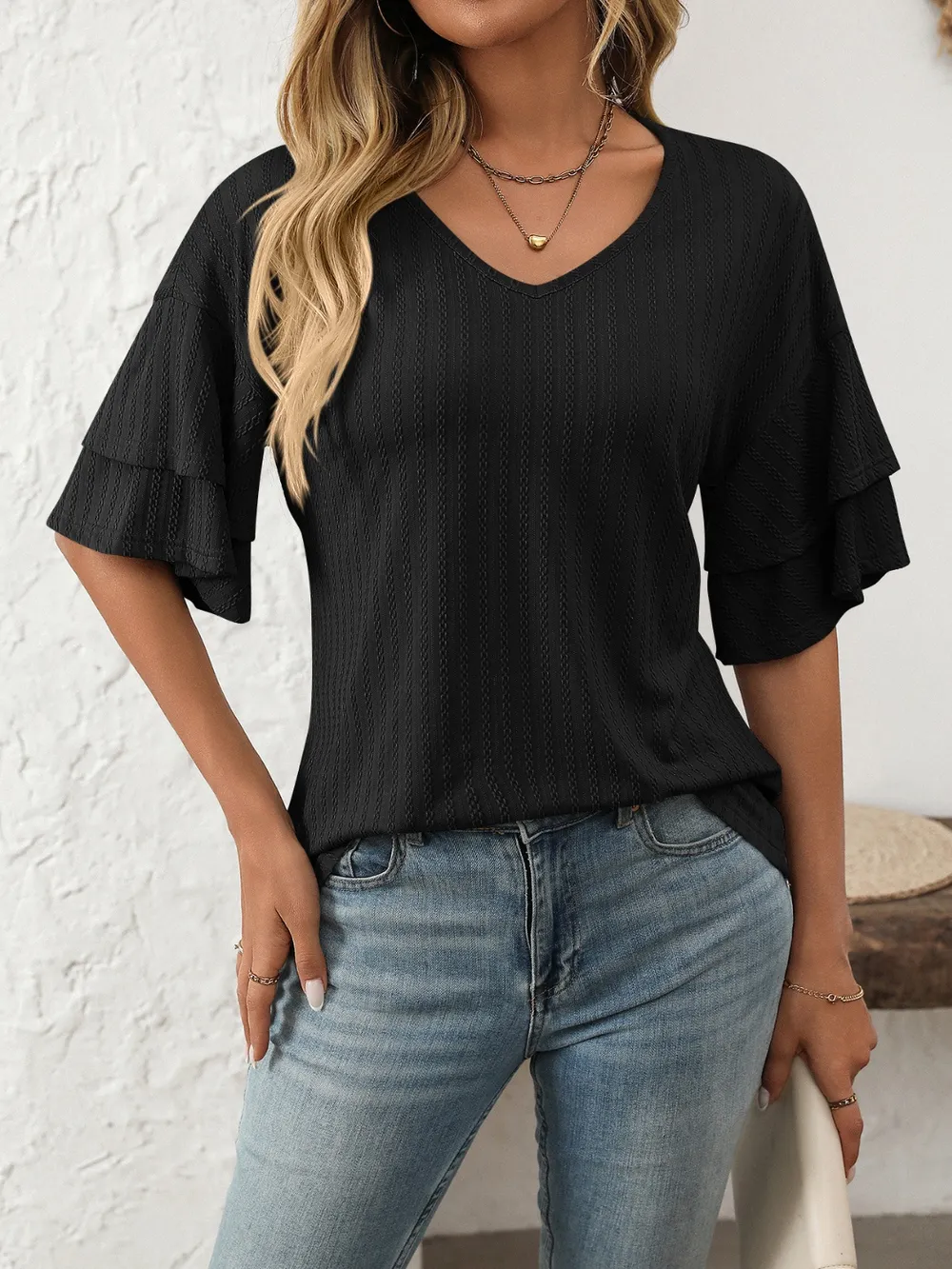 V-Neck Ruffle Half Sleeve Top, image 22