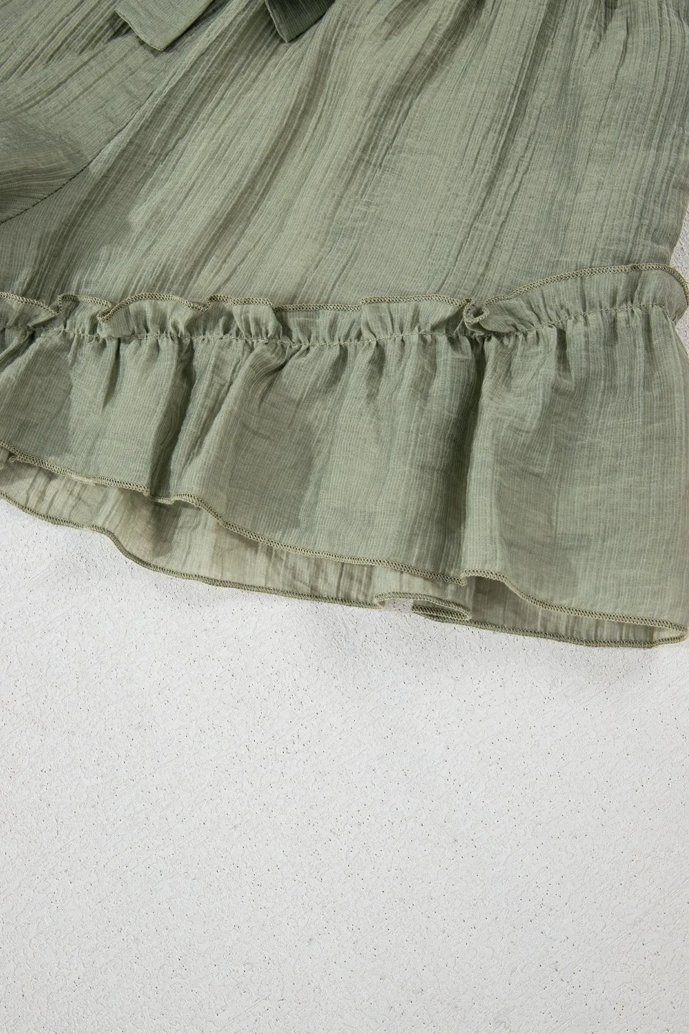 Textured Tie Waist Ruffle Hem Shorts, image 10