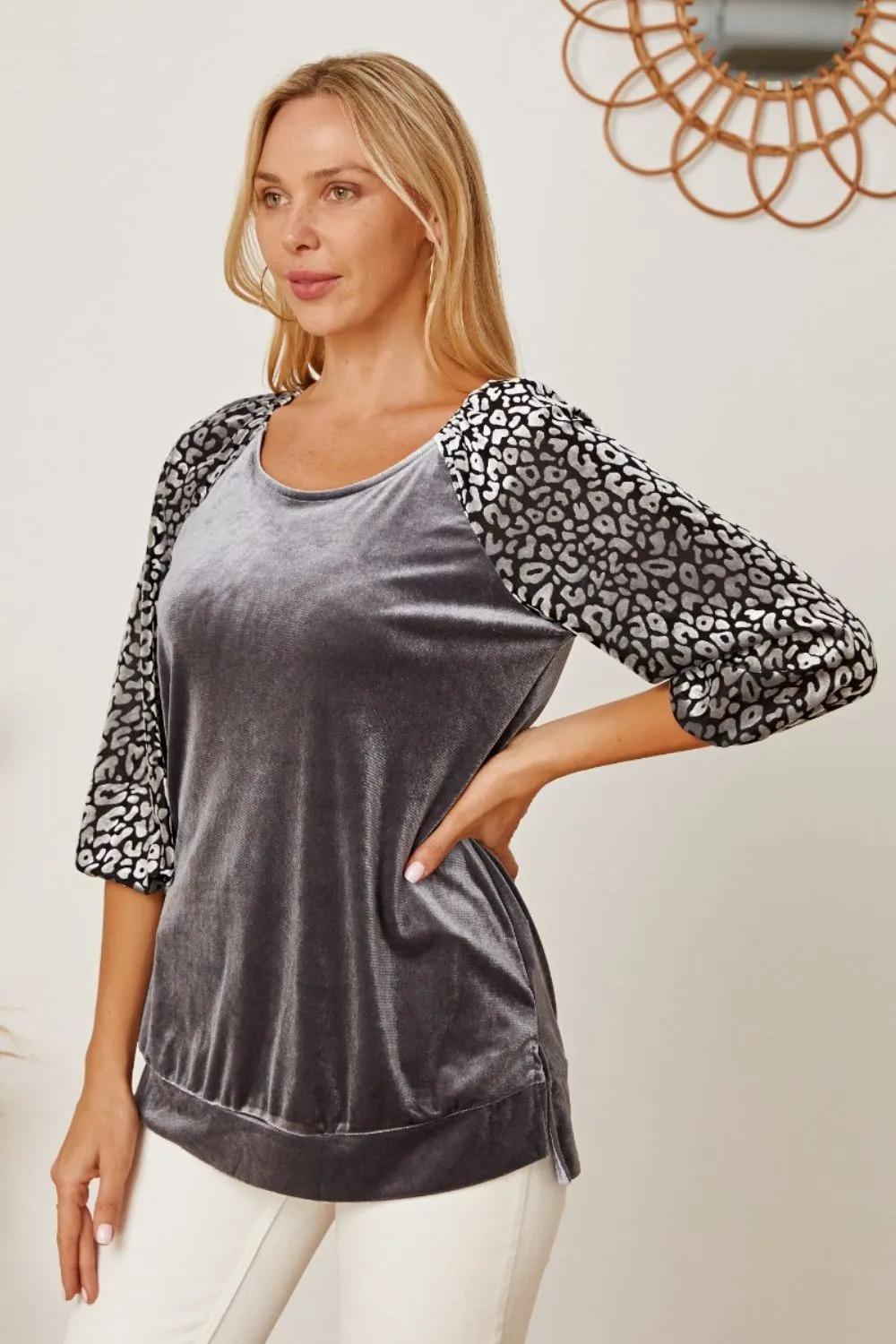 Leopard Round Neck Half Sleeve Blouse, image 8