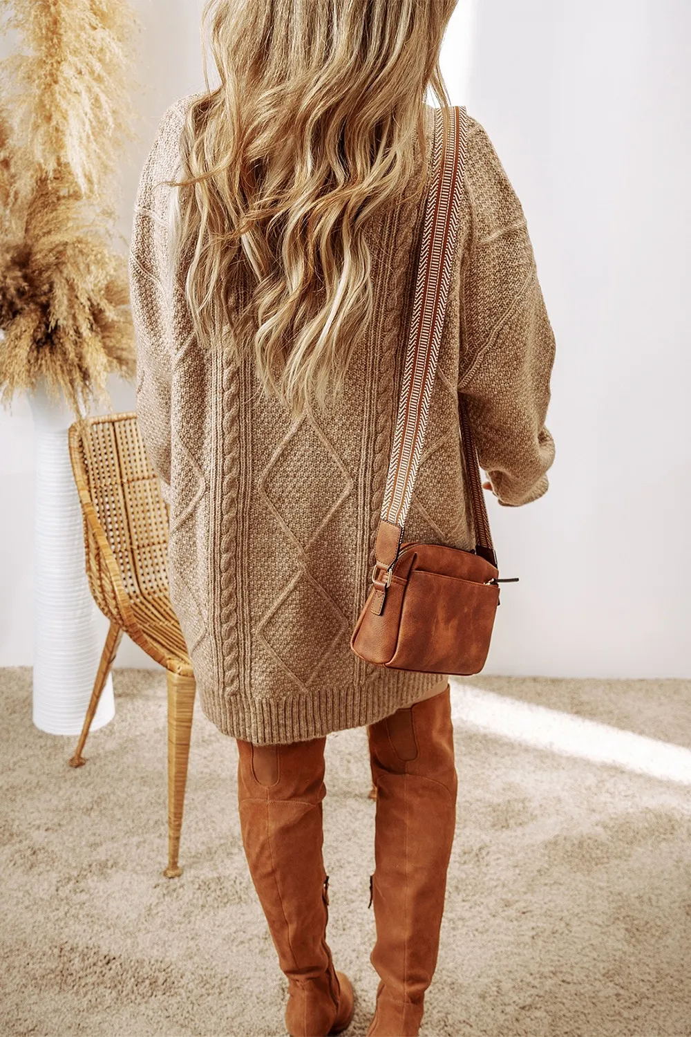 Cable-Knit Round Neck Sweater Dress, image 16