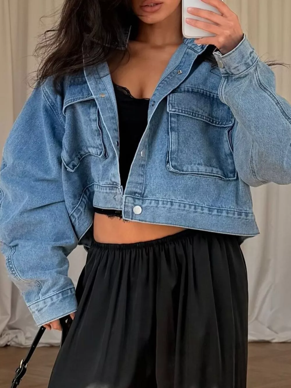 Oversized Utility Cropped Denim Jacket, image 3