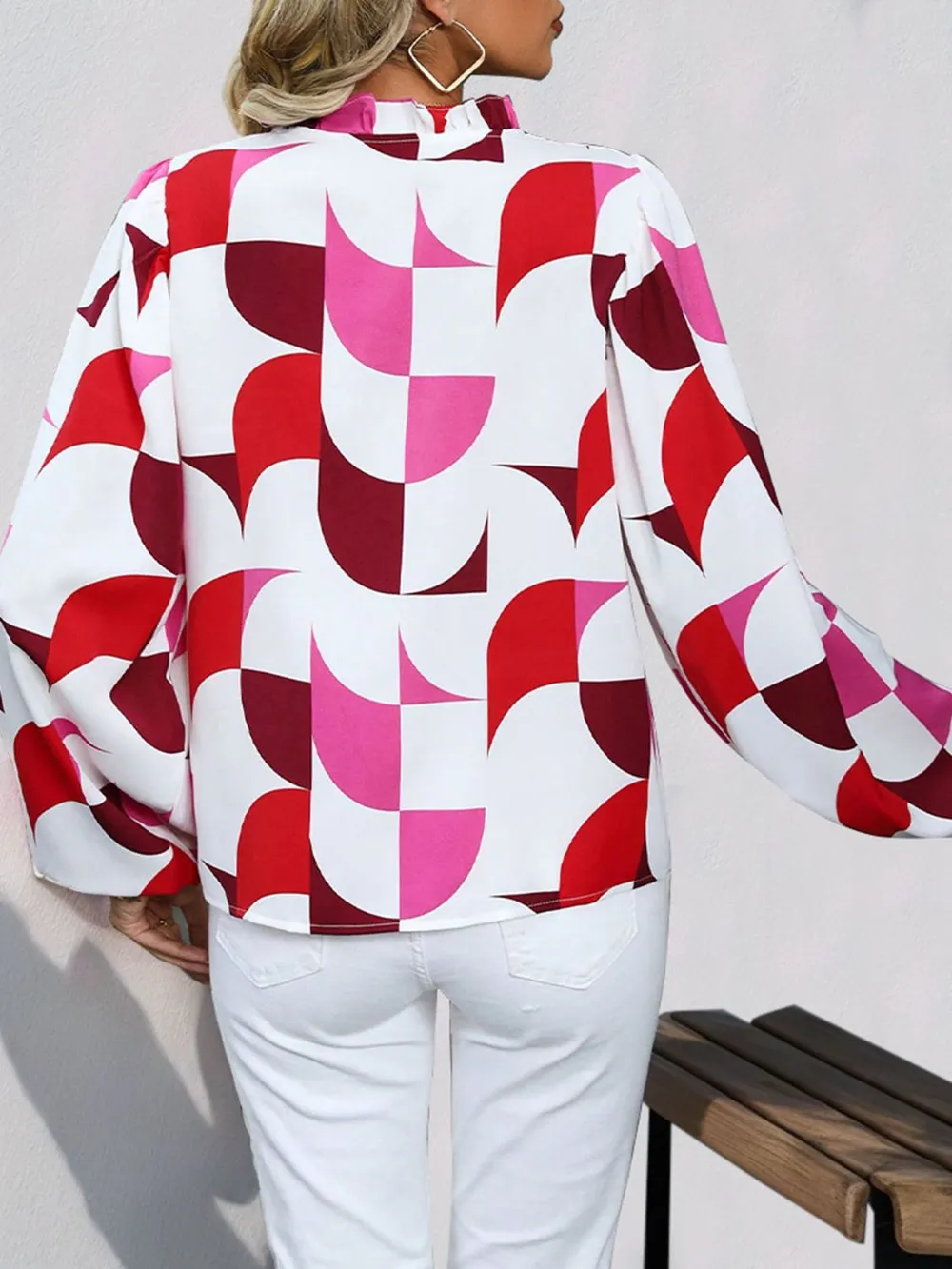Frill Notched Long Sleeve Blouse, image 10