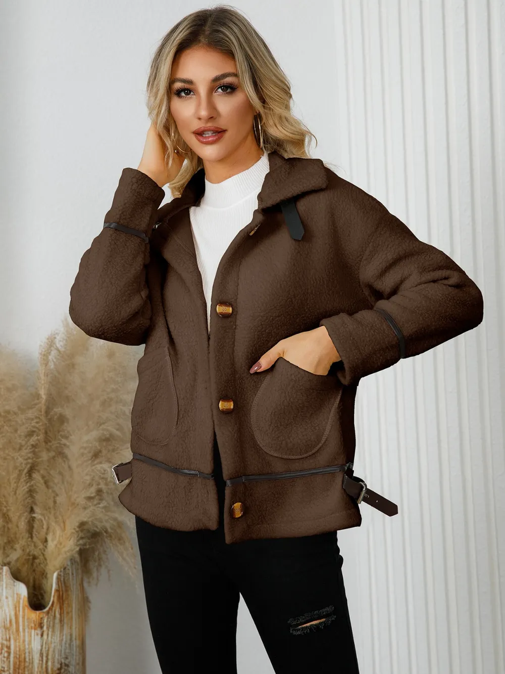 Pocketed Button Down Collared Neck Jacket, image 16