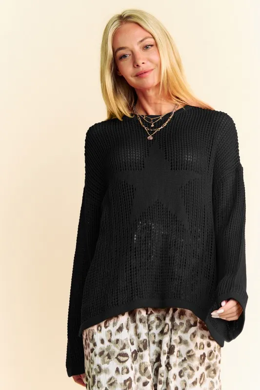 Star Front Crochet Drop Shoulder Knit Top, image 4