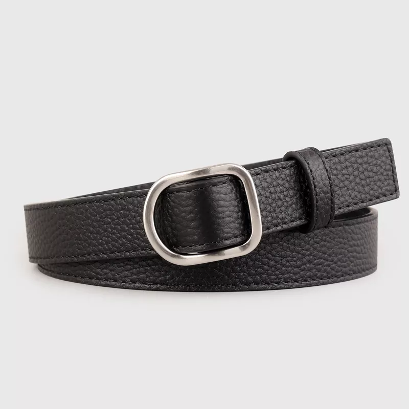 Leather Belt with Silver Buckle, image 3