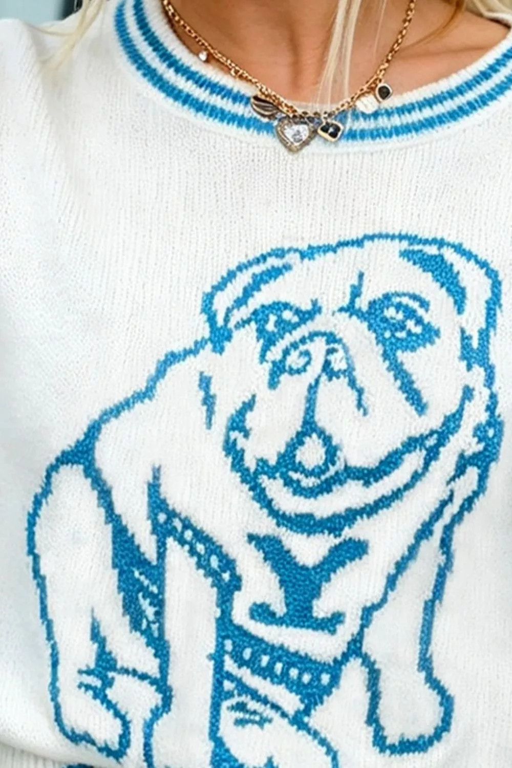 Bulldog Graphic Striped Trim Sweater, image 3