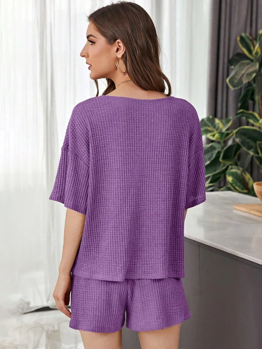 Full Size Waffle-Knit Dropped Shoulder Top and Shorts Set, image 26