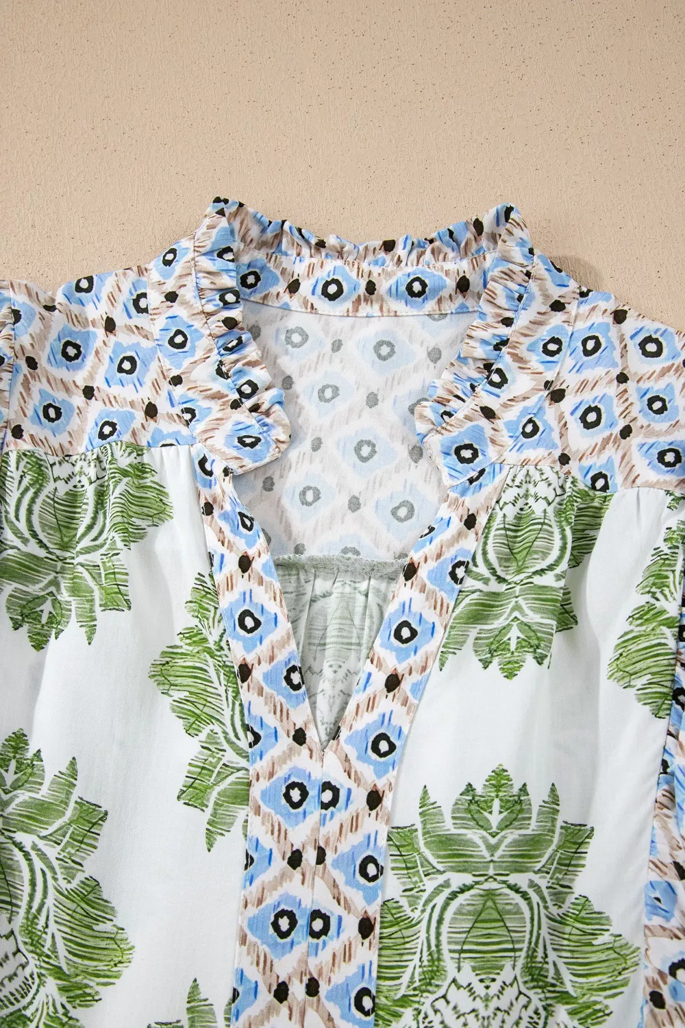 Floral Print Contrast Patchwork Ruffle Detail Mini Dress, image 8
