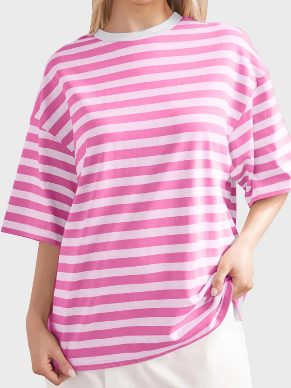 Striped Round Neck Half Sleeve T-Shirt, image 8
