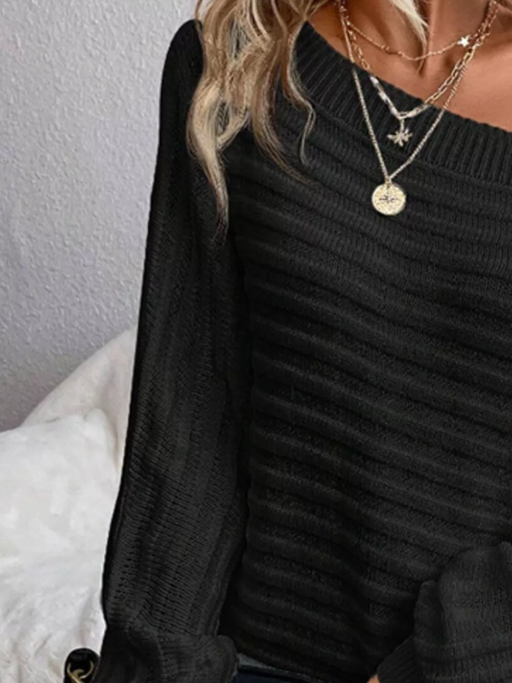 One Shoulder Ribbed Knit Sweater, image 9