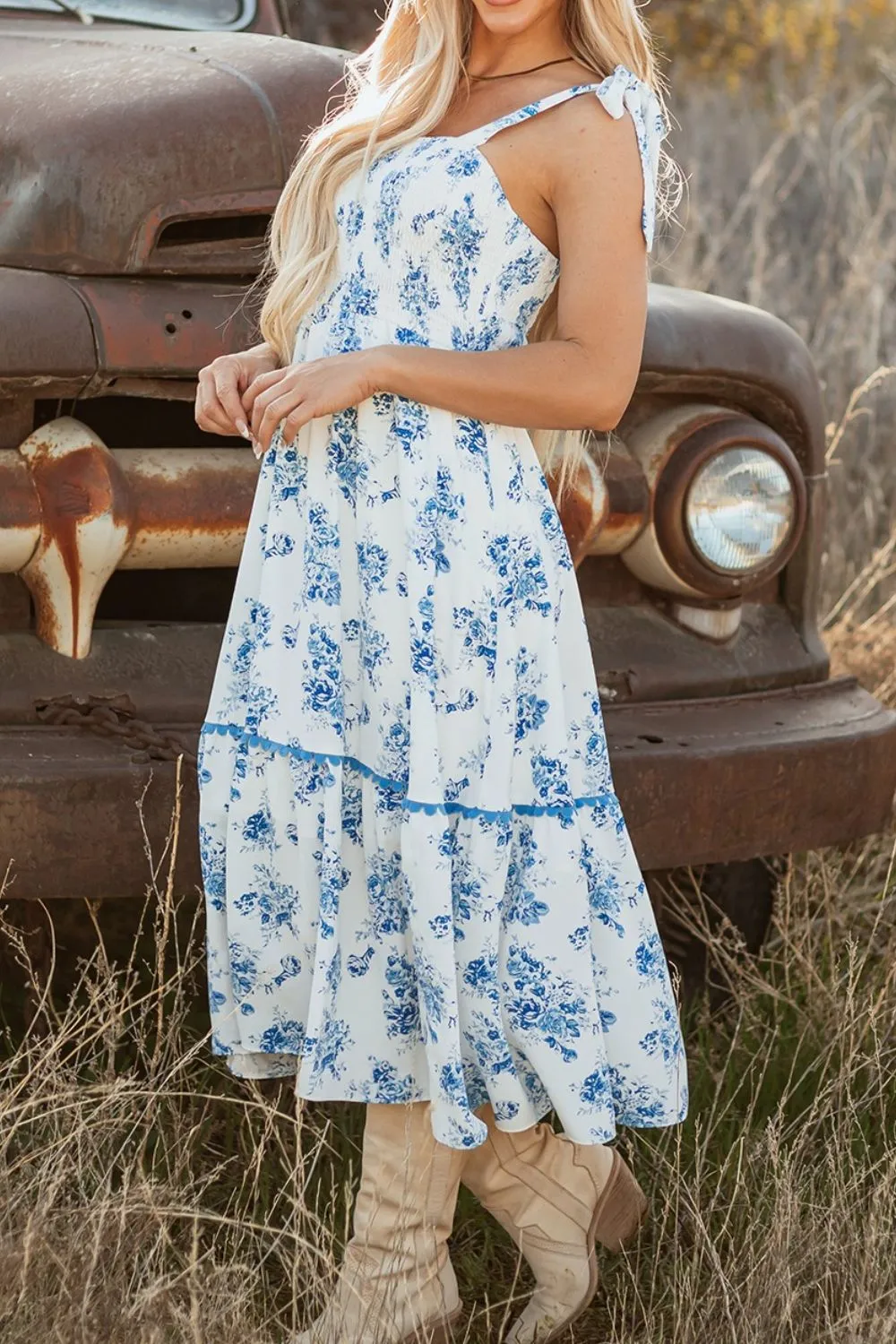 Printed Tie Shoulder Dress, image 12