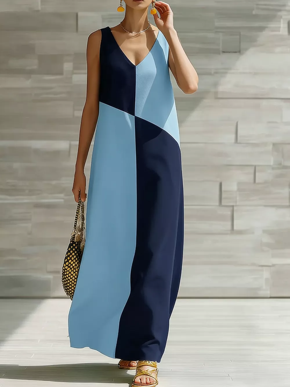 Color Block Sleeveless Maxi Dress, image 3