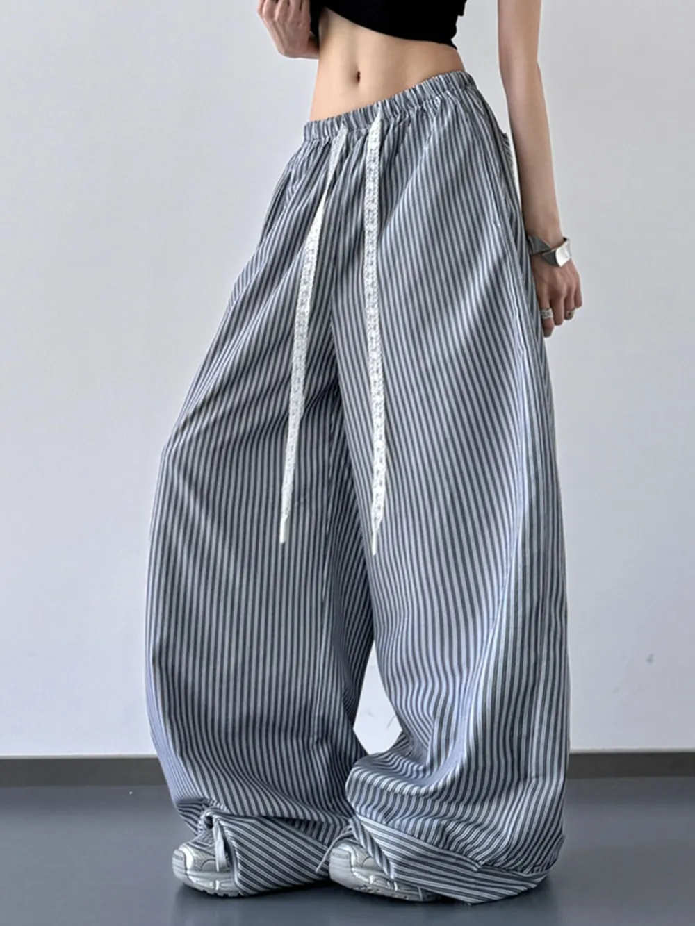 Striped Wide Leg Drawstring Pants, image 9