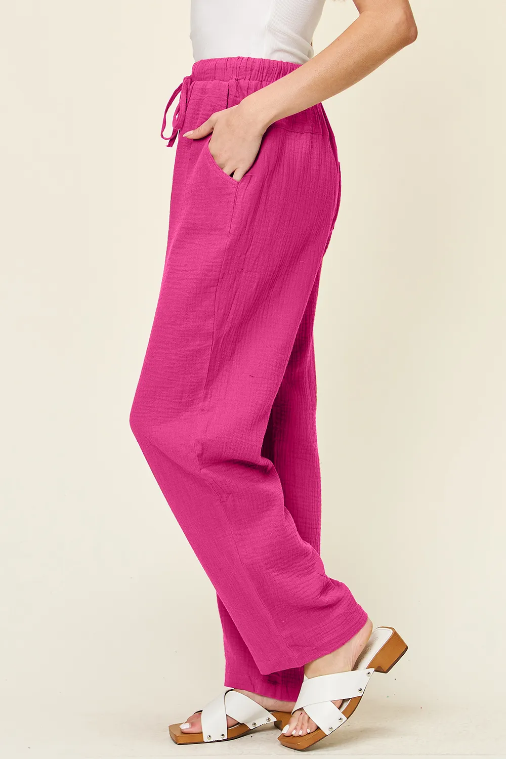 Full Size Texture Drawstring Straight Pants, image 8