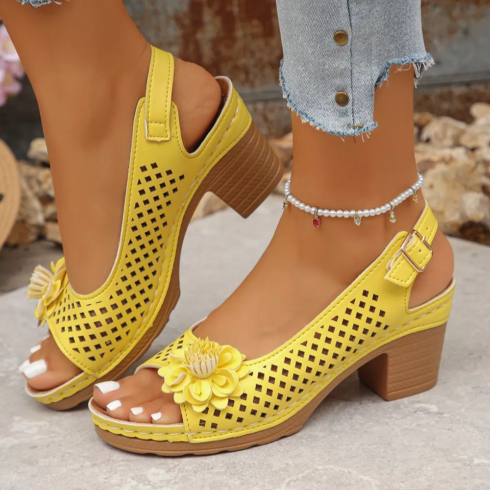 Floral Accent Block Heel Sandals, image 29