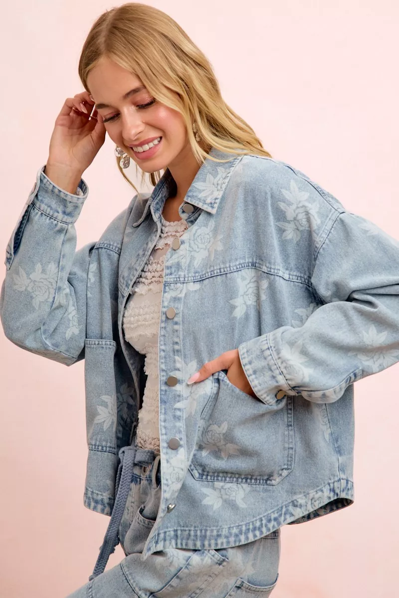 BiBi Printed Washed Denim Jacket With Pocket, image 7