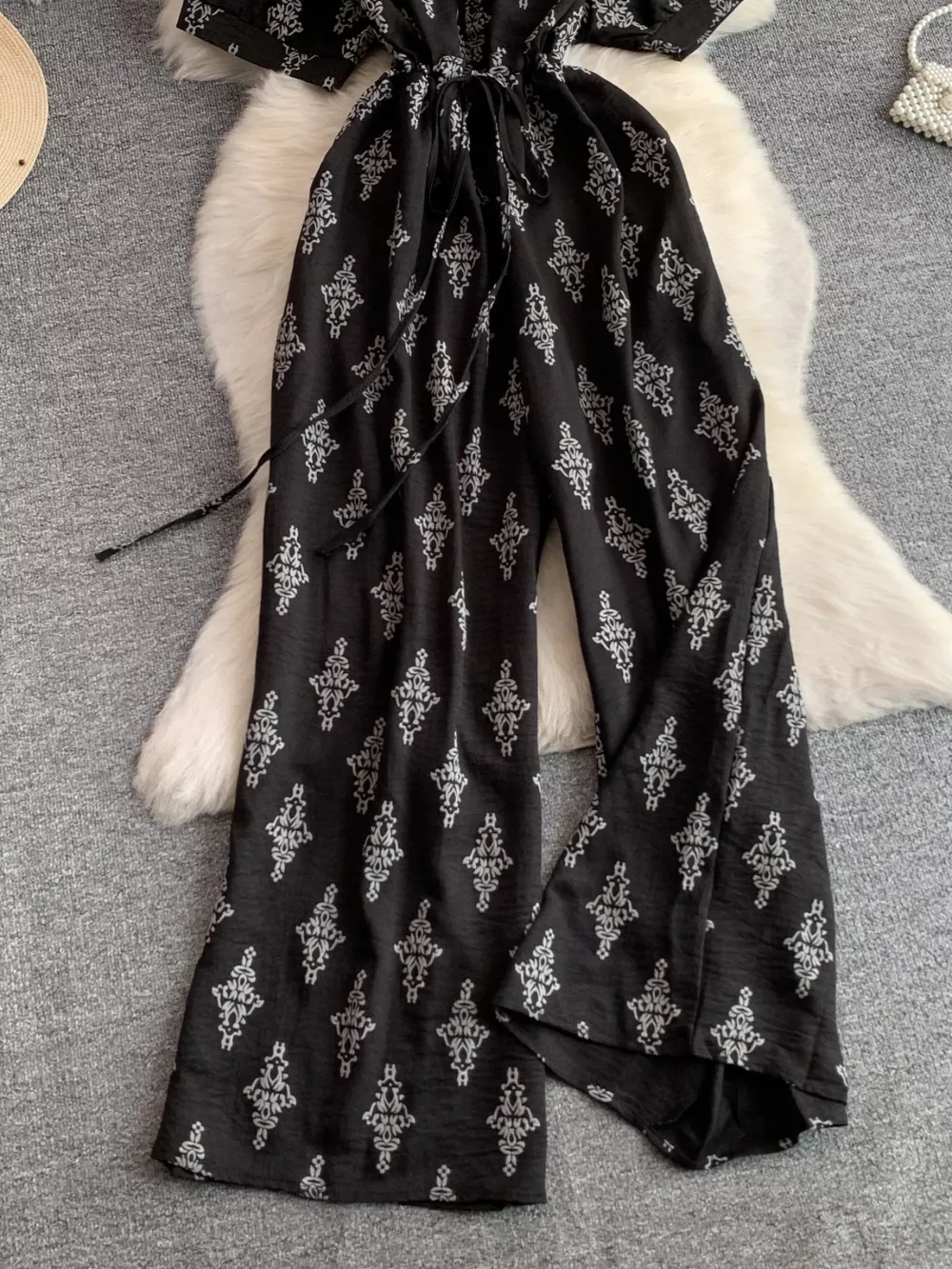 Printed Short Sleeve Wide Leg Jumpsuit, image 9