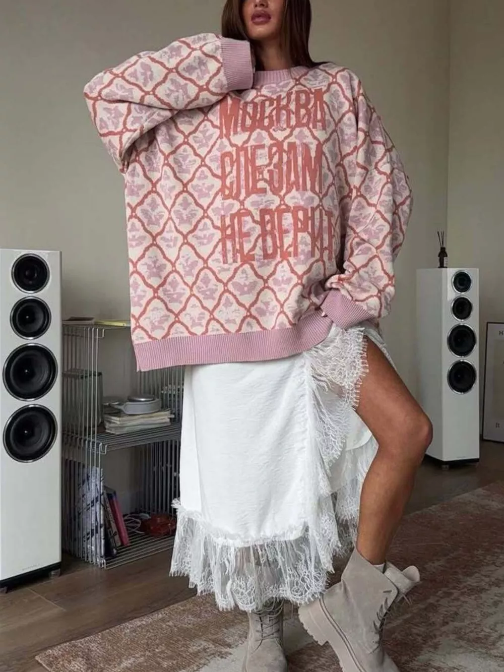 Letter Round Neck Long Sleeve Sweater, image 4