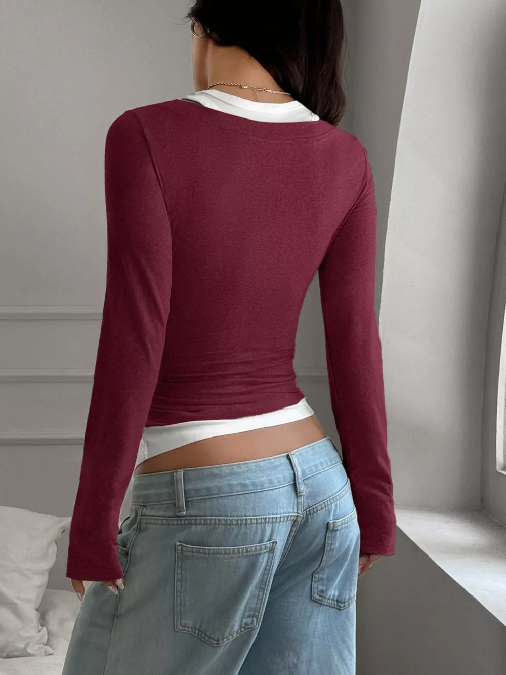 Slim Fit Long Sleeve Fake Two Piece T-Shirt, image 8