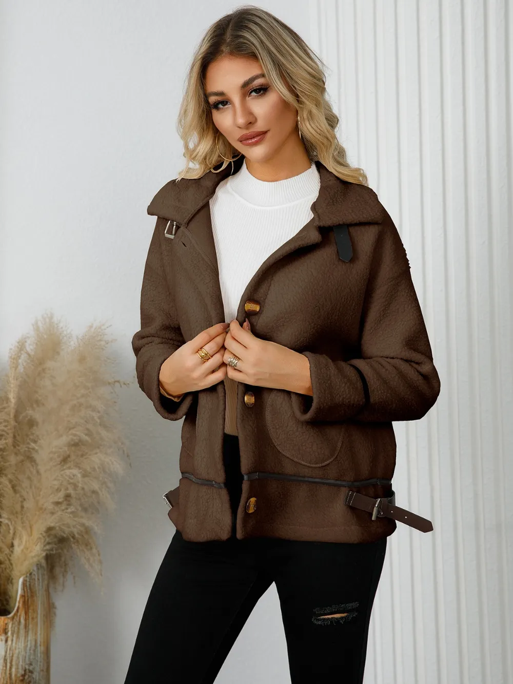 Pocketed Button Down Collared Neck Jacket, image 15