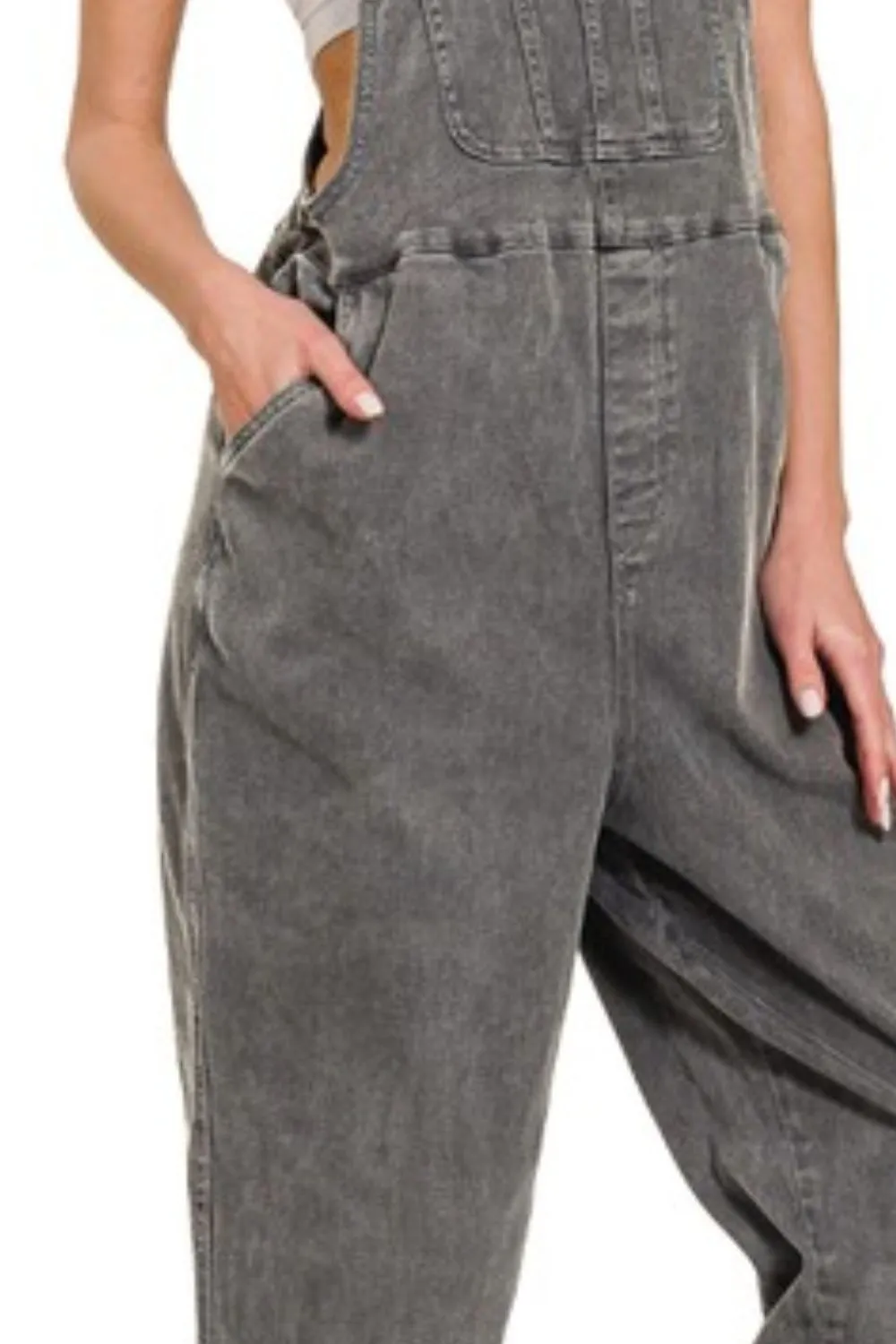 Washed Knot Strap Relaxed Fit Overalls, image 3