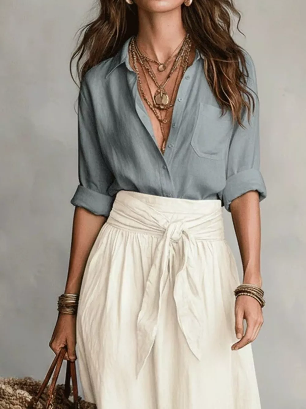 Full Size Button-Down Shirt and Skirt Set Plus Size, image 8
