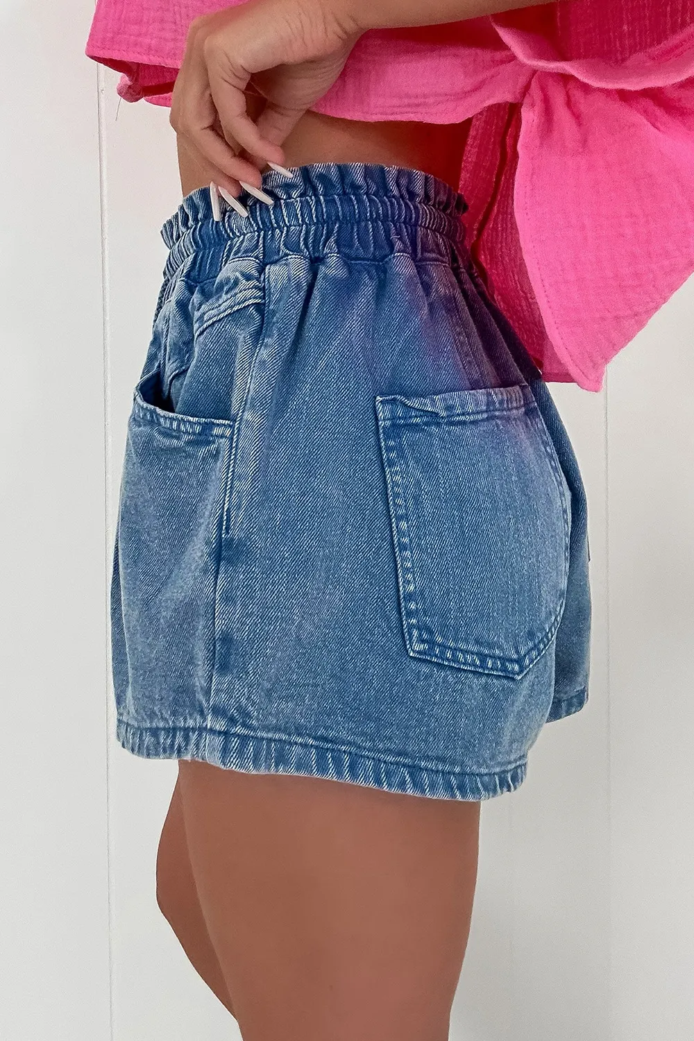 Drawstring High Waist Denim Shorts with Pockets, image 10