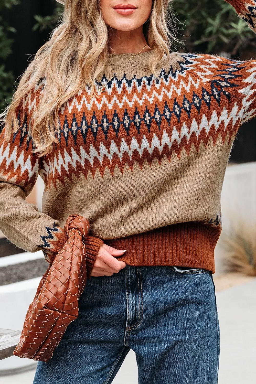 Geometric Pattern Long Sleeve Sweater, image 2