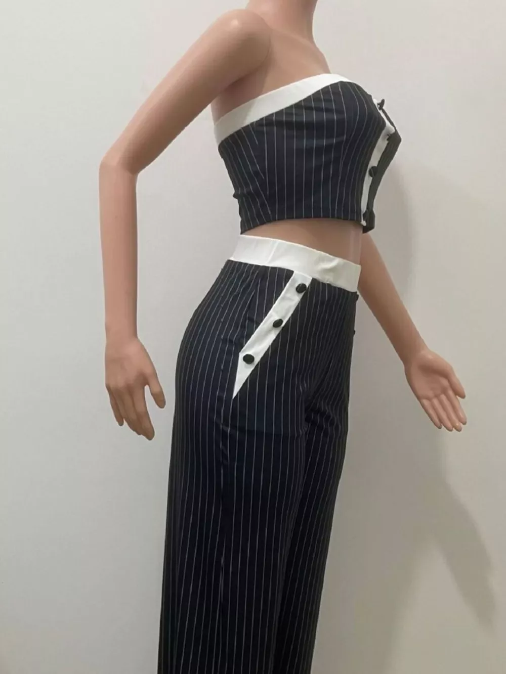 Striped Strapless Crop Top and Wide-Leg Pants Set, image 4
