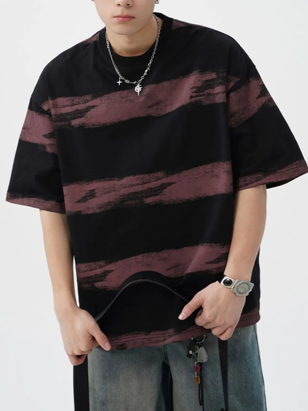 Men's Plus Size Basic style Round Neck Striped T-Shirt, image 12