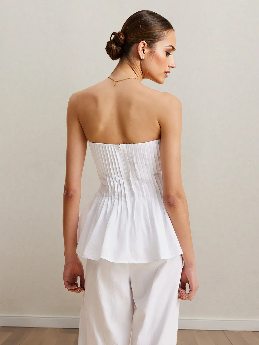 Strapless Peplum Top and Wide Leg Pants Set, image 4