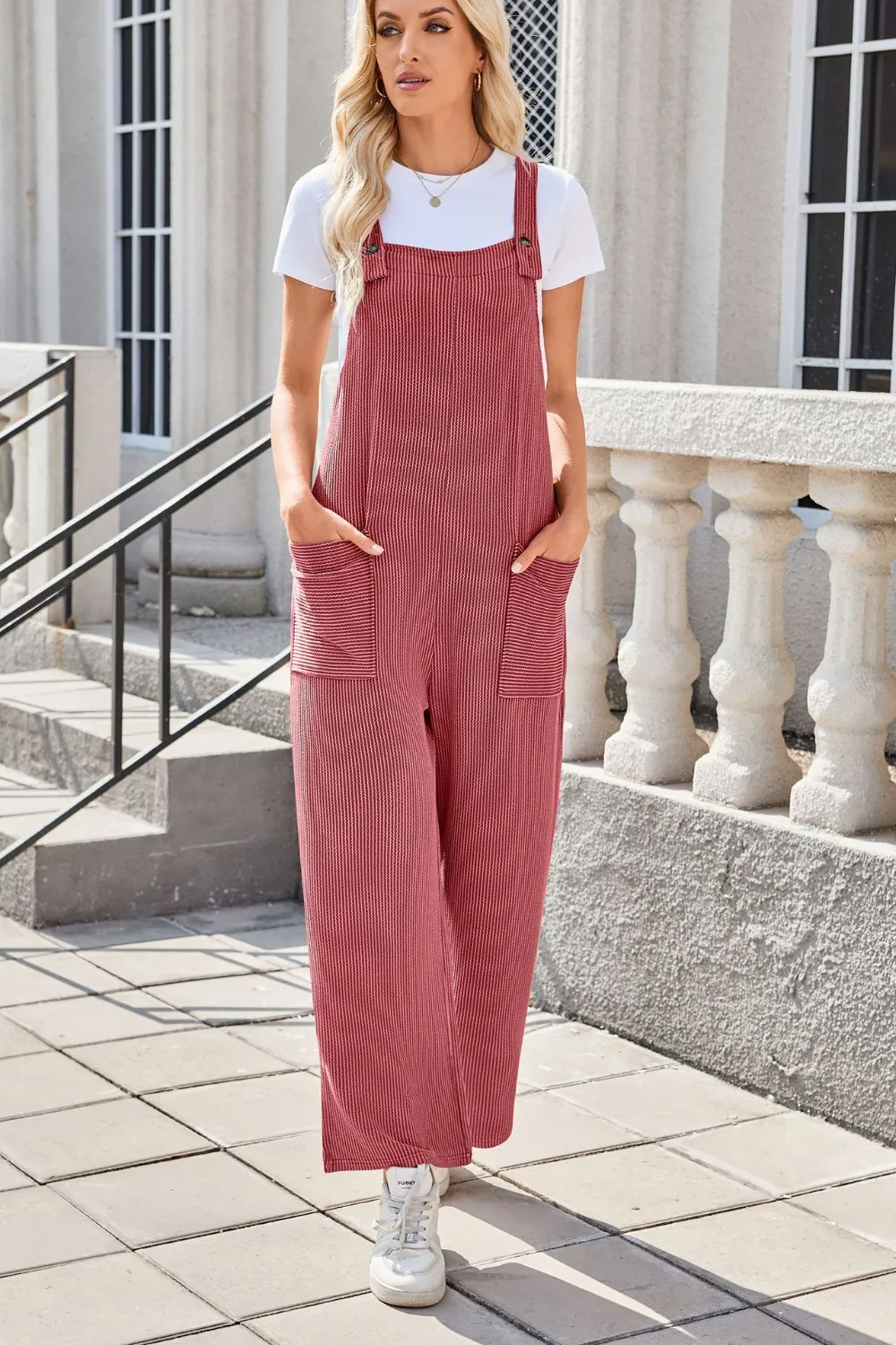 Square Neck Wide Strap Overalls with Pockets, image 16