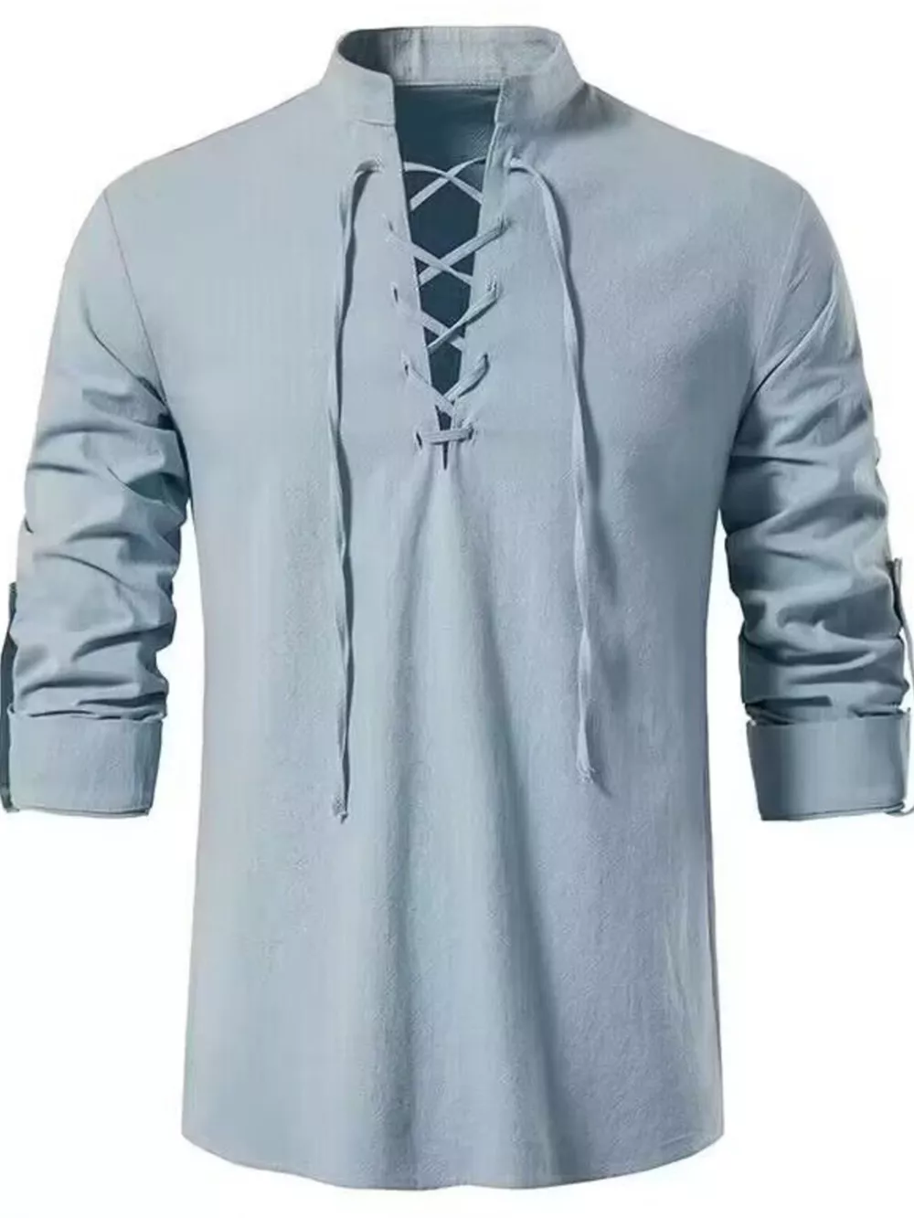 Men's Full Size Casual Lace-Up Long Sleeve Shirt Plus Size, image 12