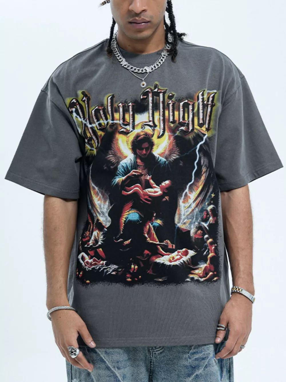 Men's Graphic Round Neck Oversized T-Shirt, image 9