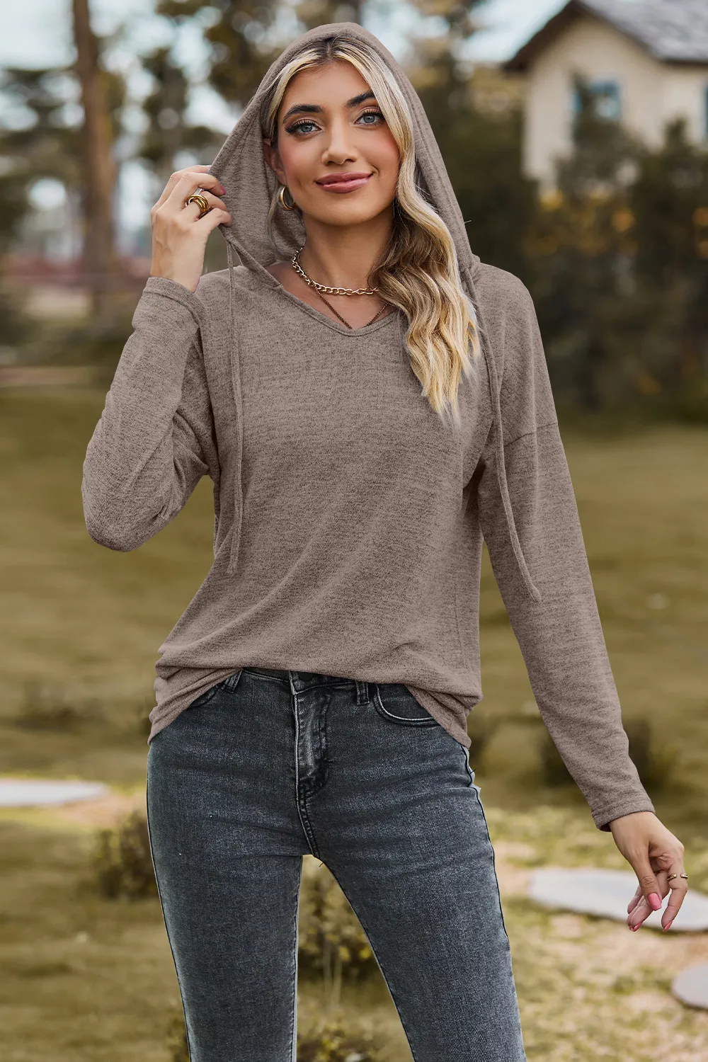 Drawstring Dropped Shoulder Hooded T-Shirt, image 19