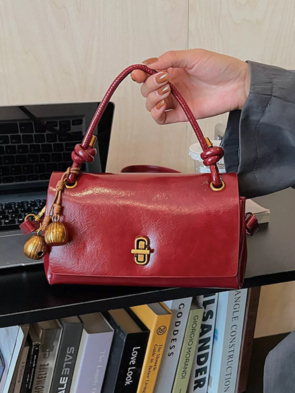 Chic PU Leather Crossbody Bag with Gold Accents, image 6