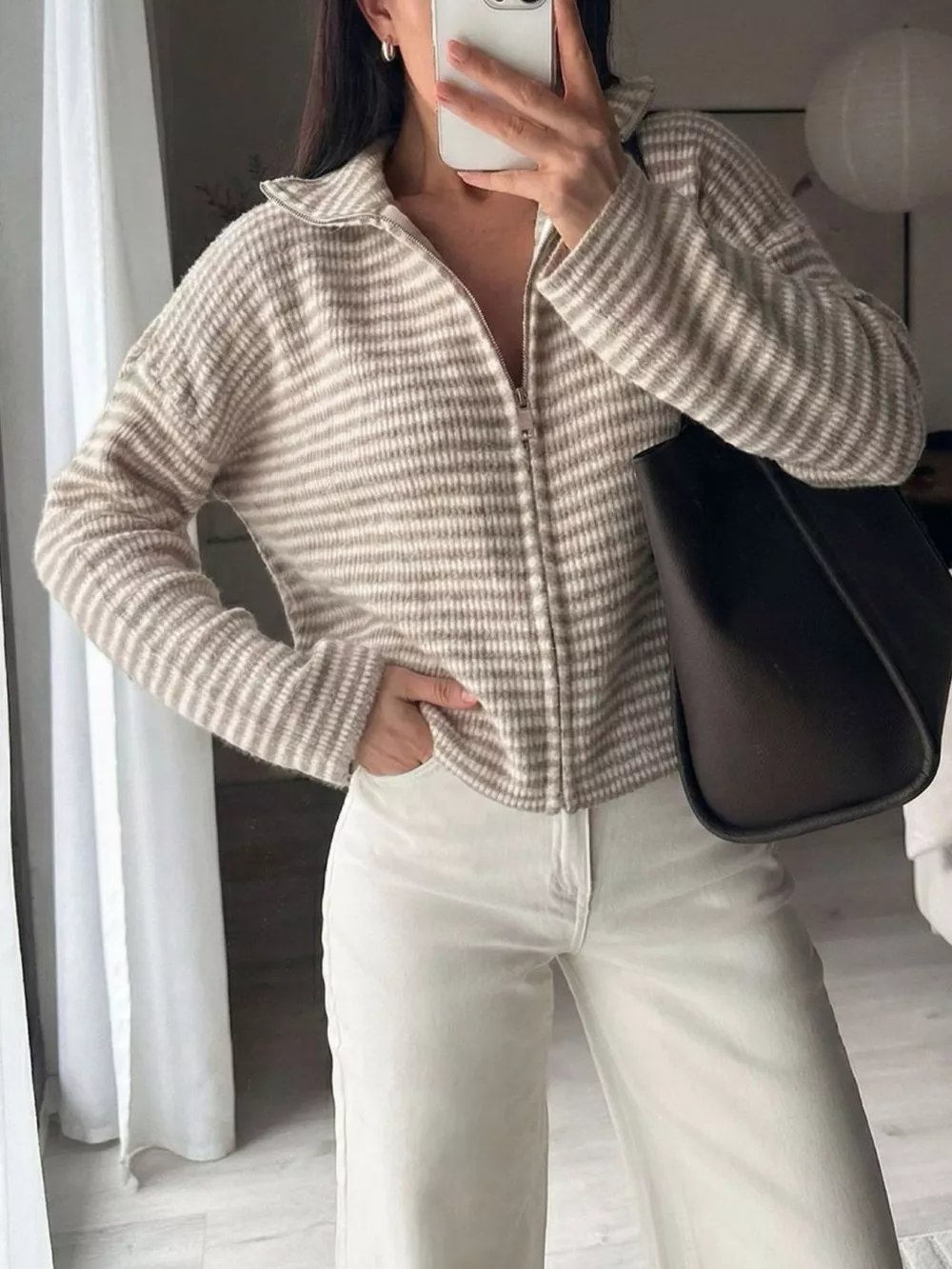 Striped Zip-Up Knit Cardigan, image 3
