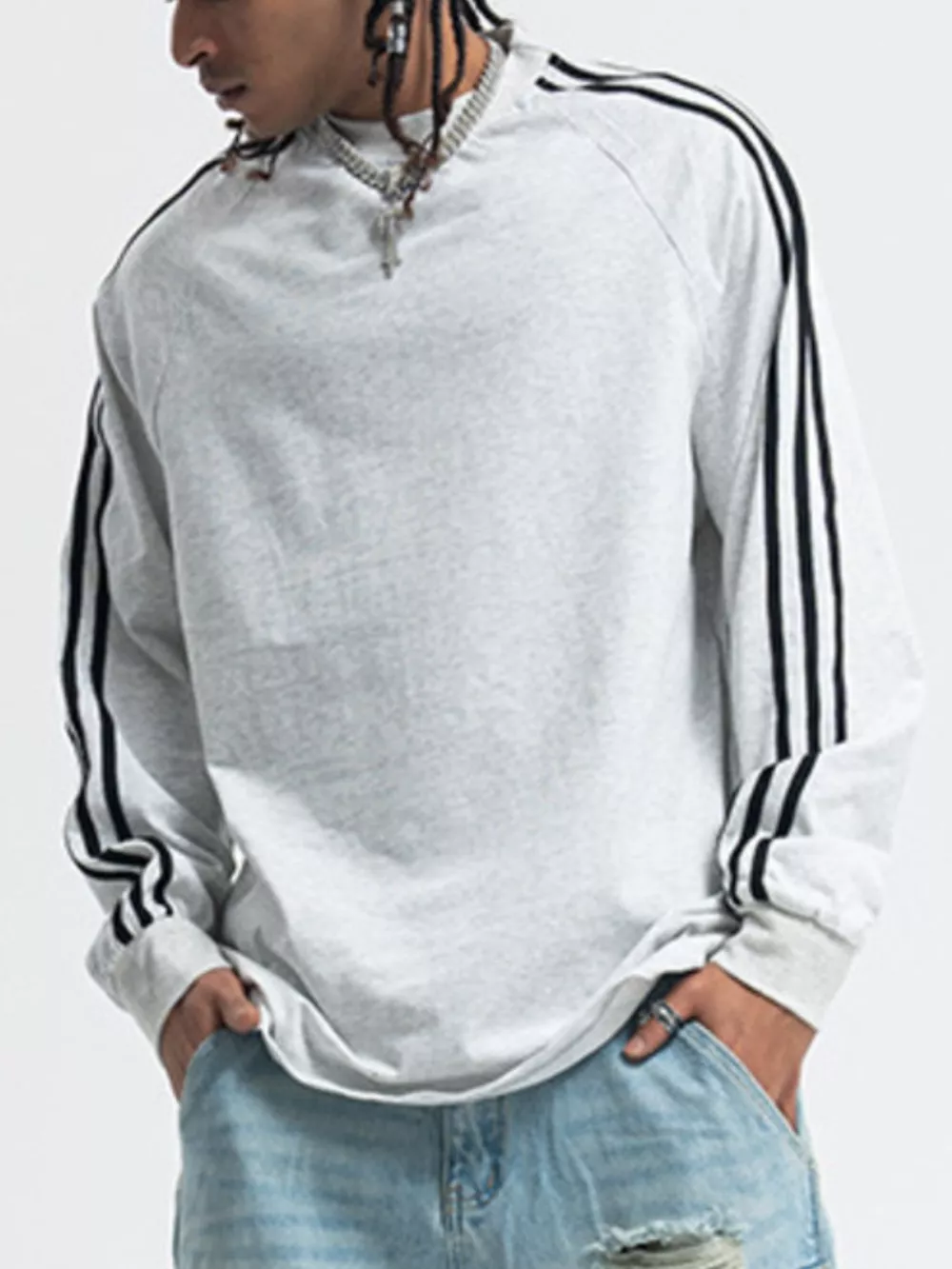 Men's Striped Round Neck Long Sleeve T-Shirt, image 4