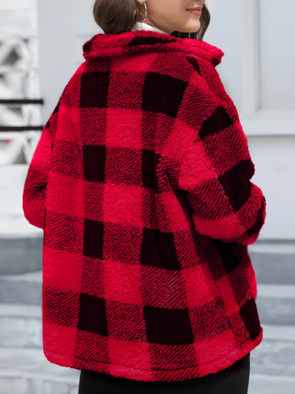 Button Up Drop Shoulder Fuzzy Jacket, image 3