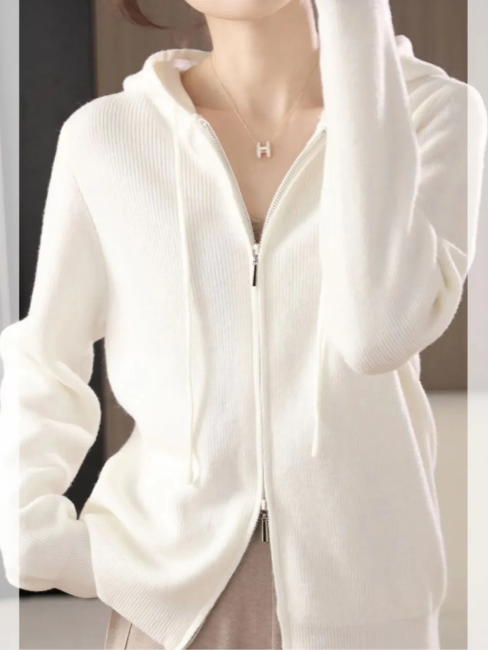 Drawstring Zip Up Long Sleeve Hooded Sweater, image 18