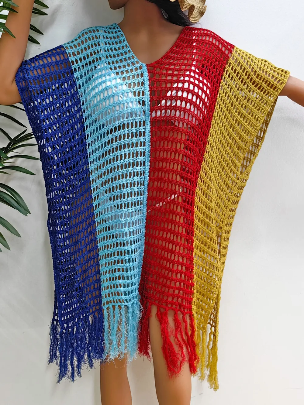 Fringe Color Block Scoop Neck Cover Up, image 17