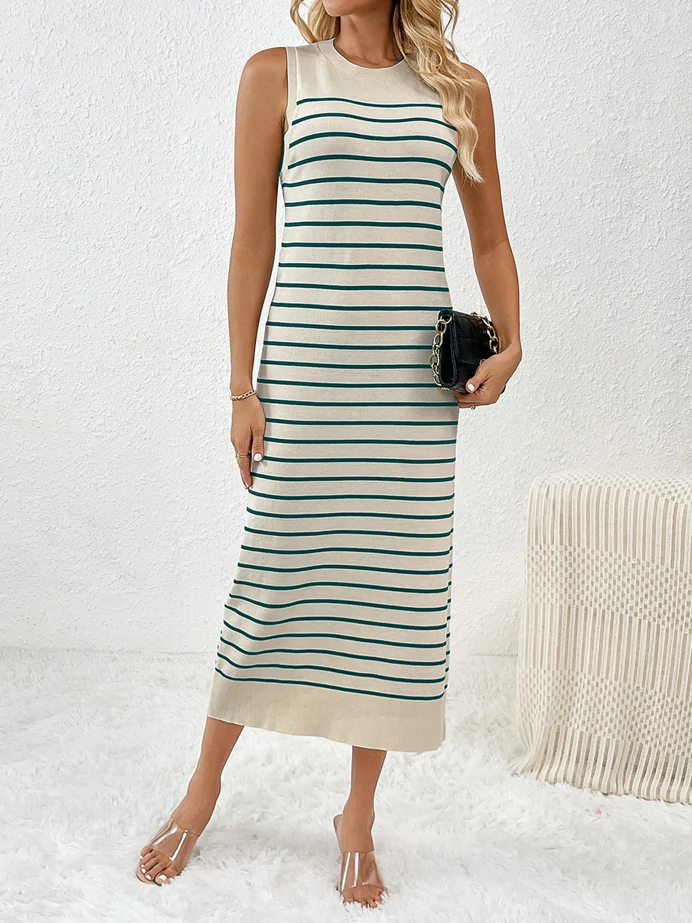 Round Neck Sleeve Midi Knit Dress, image 10