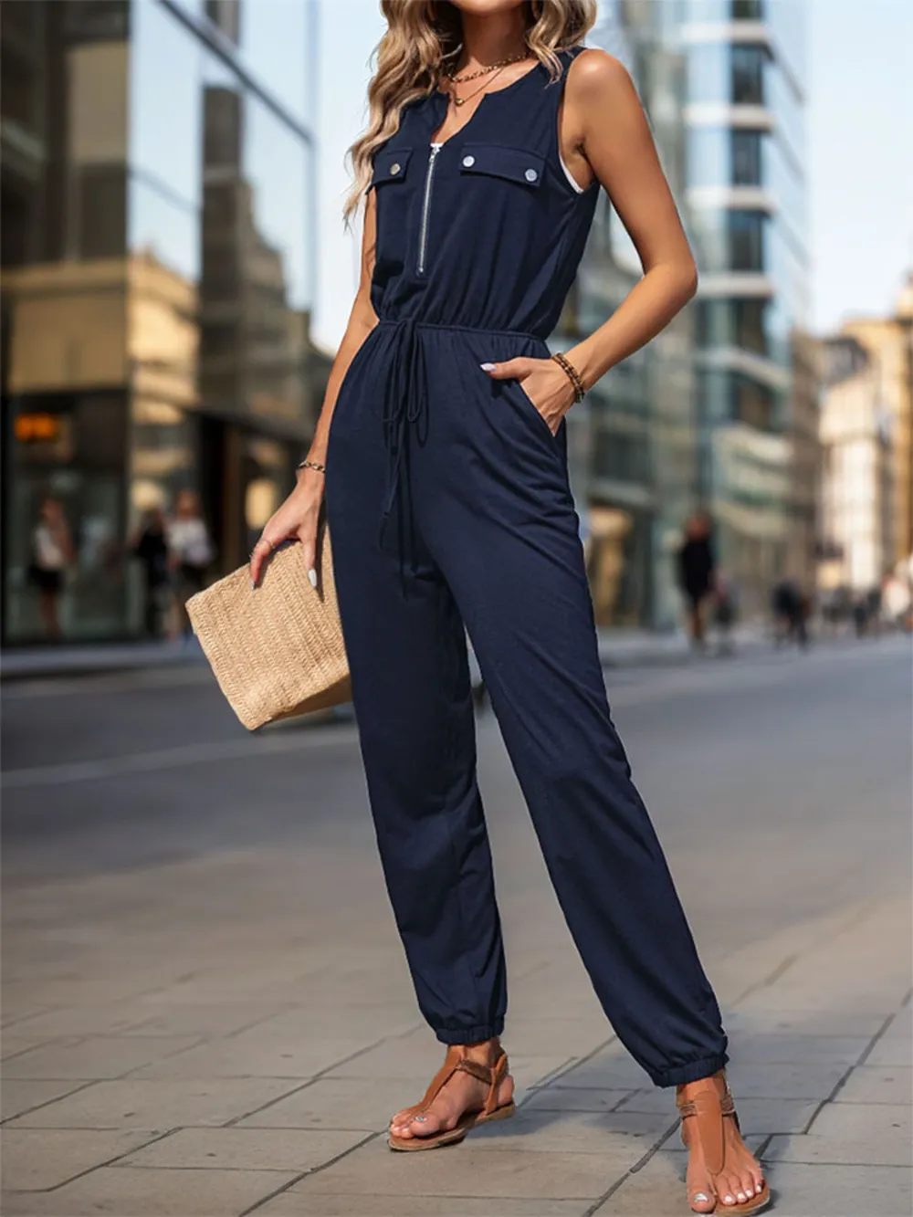 Drawstring Waist Sleeveless Jumpsuit, image 9