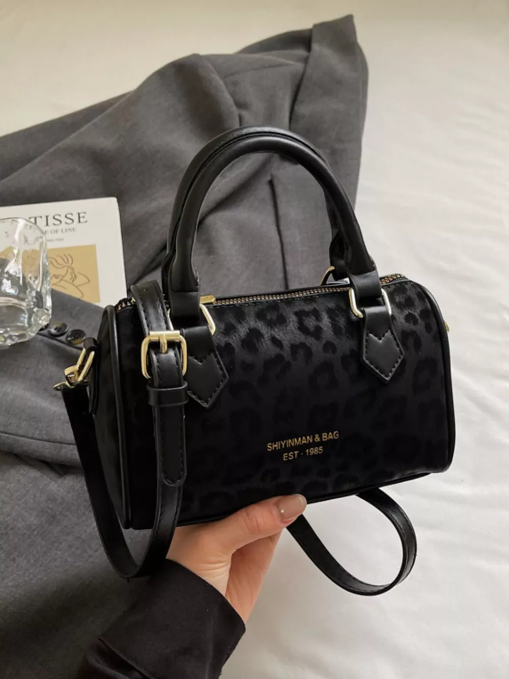 Leopard Print Barrel Crossbody Bag
