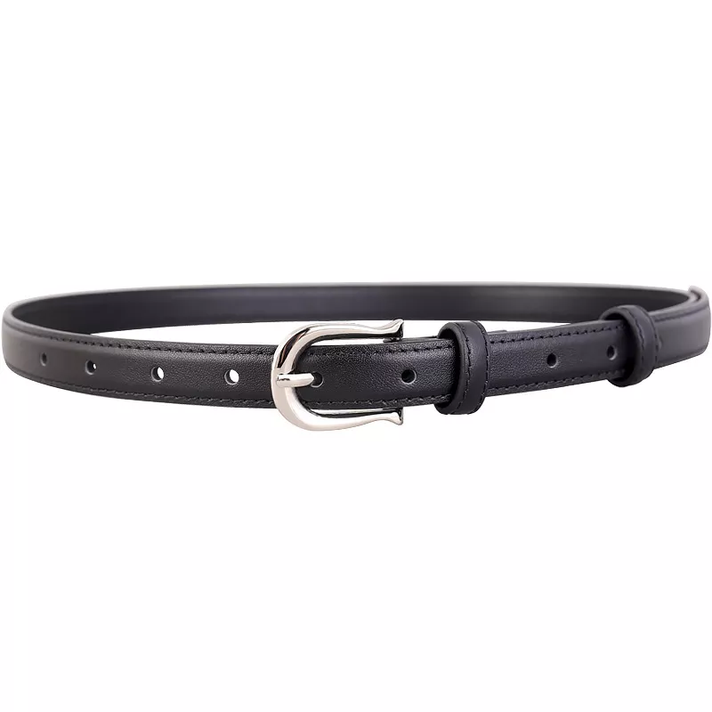 Leather Skinny Belt with Silver Buckle, image 4