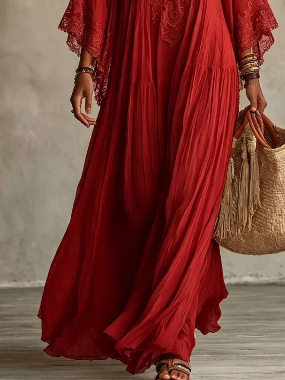 Lace Trim V-Neck Maxi Dress, image 19